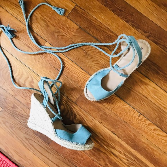 Merona Blue Lace Up Wedge Espadrille Sandals - Picture 2 of 6
